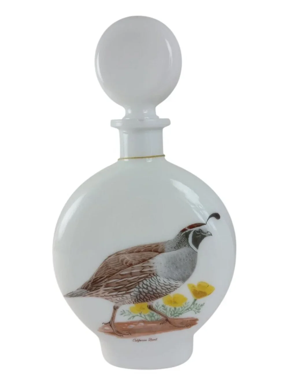 Field Birds California Quail Milk Glass Decanter 1969 Empty Bottle #6 Vintage